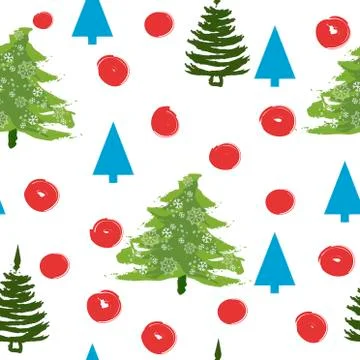 Seamless pattern with Christmas trees. Xmas tree hand drawn, template for new Stock Illustration