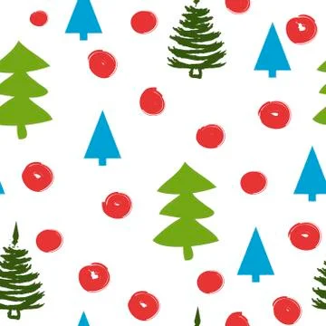 Seamless pattern with Christmas trees. Xmas tree hand drawn, template for new Stock Illustration
