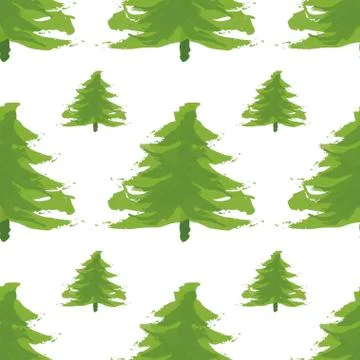 Seamless pattern with Christmas trees. Xmas tree hand drawn, template for new Stock Illustration