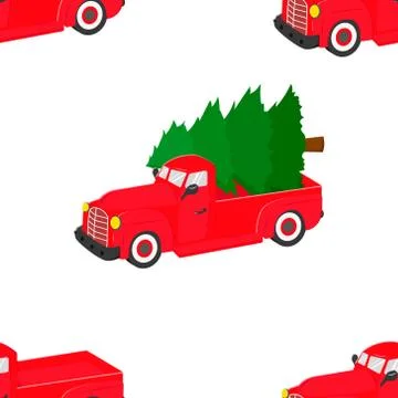 Seamless pattern of Christmas trucks. Vector cartoon background. Stock Illustration