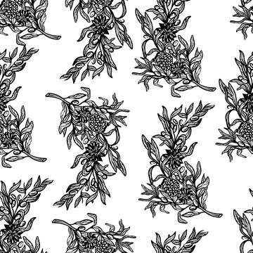 Seamless pattern with Christmas Twig with decorations, cones, berries Stock Illustration