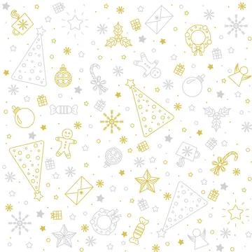 Seamless pattern for Christmas on a white background with gold elements Chris イラスト素材