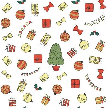 Seamless pattern for Christmas on white background with doodle elements Chr.. イラスト素材