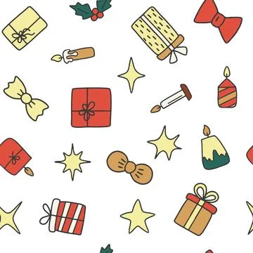 Seamless pattern for Christmas on white background with doodle elements Chr.. Stock Illustration