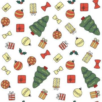 Seamless pattern for Christmas on white background with doodle elements 스톡 일러스트
