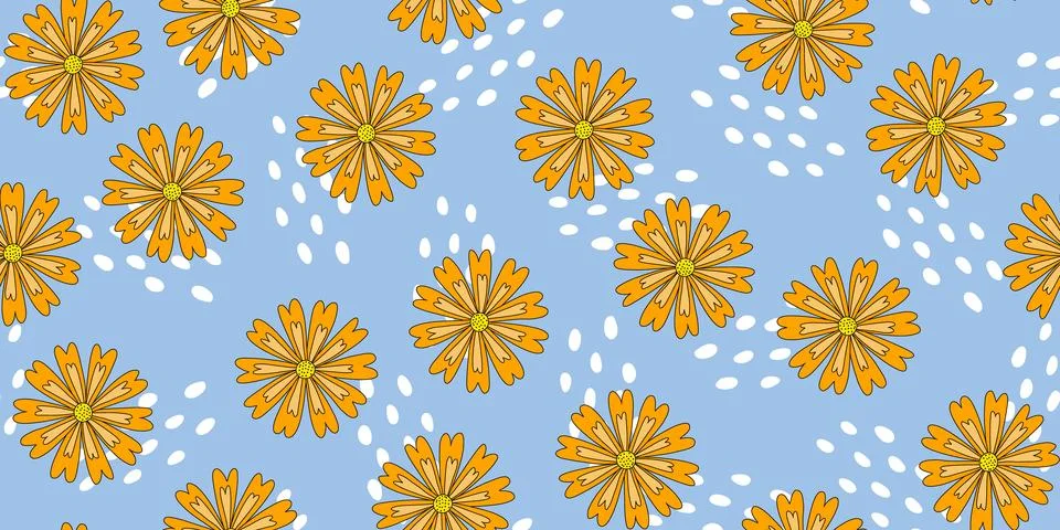Seamless pattern with chrysanthemum or marigold flowers and abstract drops on Stock Illustration