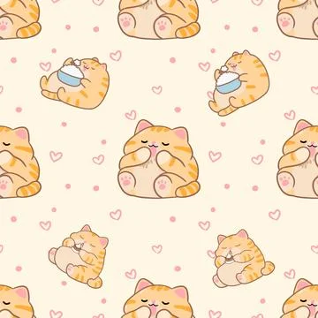 Seamless pattern of chubby orange cat, hand-drawn illustration Stock-Illustration