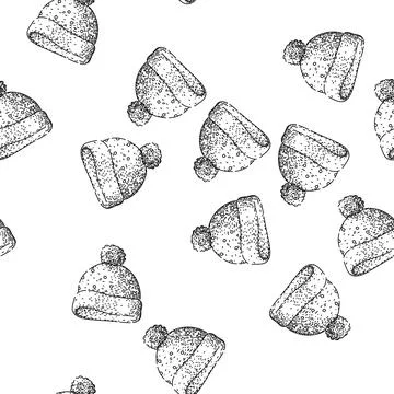 Seamless pattern chullo winter hat sketch hand drawn 스톡 일러스트