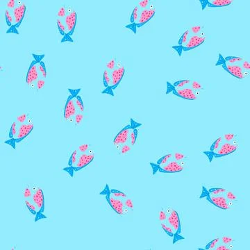 Seamless pattern cichlid exotic fish cartoon vector Stock Illustration