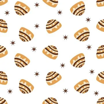 Seamless pattern with cinnamon bun. Vector illustration. Stock Illustration