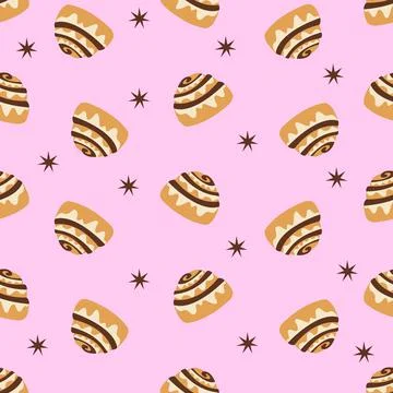 Seamless pattern with cinnamon bun. Vector illustration. Stock Illustration