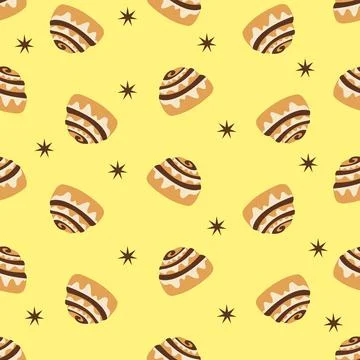 Seamless pattern with cinnamon bun. Vector illustration. Stock Illustration