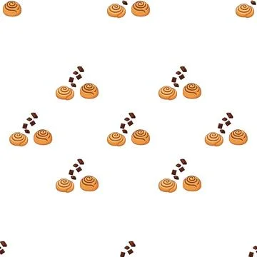 Seamless pattern with cinnamon rolls and chocolate chunks on white background Stock Illustration