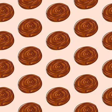 Seamless pattern of cinnamon rolls in flat style. Design for bakery, packaging Stock Illustration