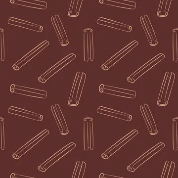 Seamless pattern with cinnamon stick in line art style. Perfect for spice themed Stock Illustration