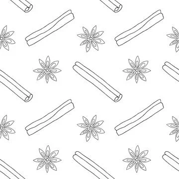 Seamless pattern with cinnamon sticks and star anise. Hand drawn vector image Stock Illustration