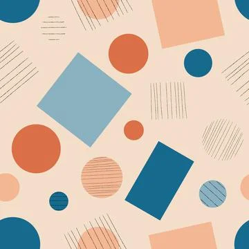Seamless Pattern - Circle And Square In Blue And Brown Stock Illustration