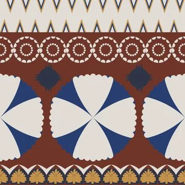 Seamless pattern with circle flowers and palm tree ornament Stock Illustration