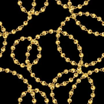 Seamless pattern with circle golden chains on black background. Stock Illustration