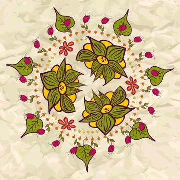 Seamless pattern of circle made of flowers and leaf Stock-Illustration