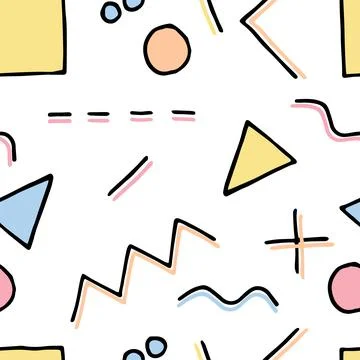 Seamless pattern circle, triangle, square, plus, minis, zigzag Stock Illustration