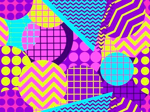 Seamless pattern with circles 1980s style. Retrowave. Geometric elements memp Stock Illustration