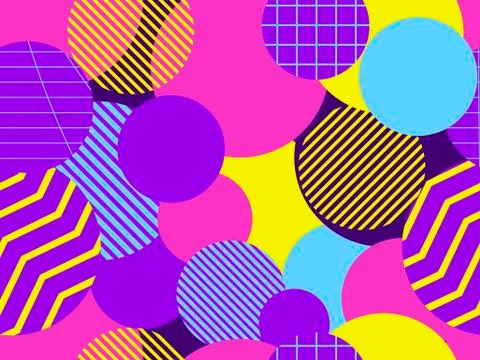 Seamless pattern with circles 1980s style. Retrowave. Geometric elements memp Stock Illustration