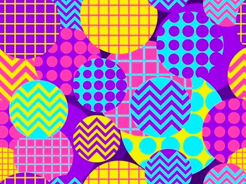Seamless pattern with circles 1980s style. Retrowave. Geometric elements memp 스톡 일러스트