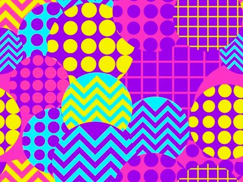 Seamless pattern with circles 1980s style. Retrowave. Geometric elements memp Stock Illustration