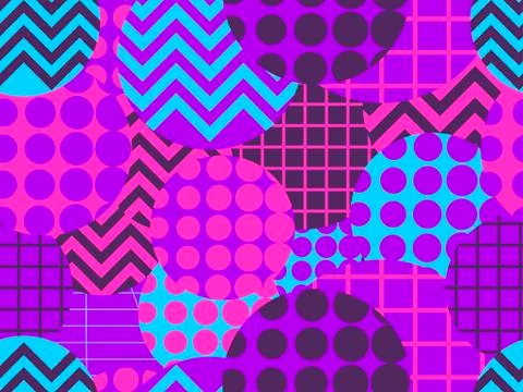 Seamless pattern with circles 1980s style. Retrowave. Geometric elements memp Illustrazione stock
