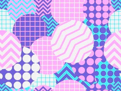 Seamless pattern with circles 1980s style. Retrowave. Geometric elements memp 스톡 일러스트