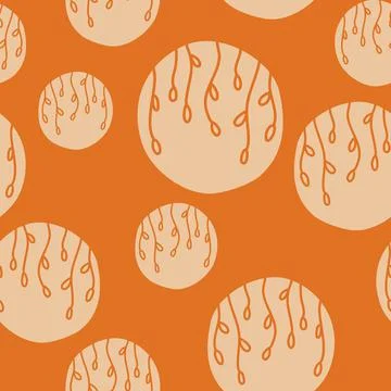 Seamless pattern with circles and branchs in boho stile and orange and beige Stock Illustration