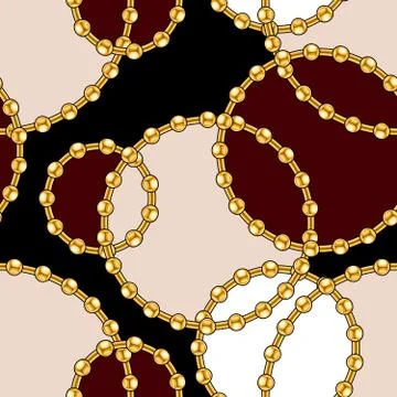 Seamless pattern with circles and golden chains on black background. Stock Illustration