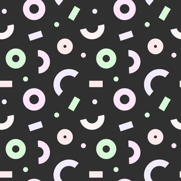 Seamless Pattern from Circles and Rectangles on a dark background. Confetti. Stock Illustration