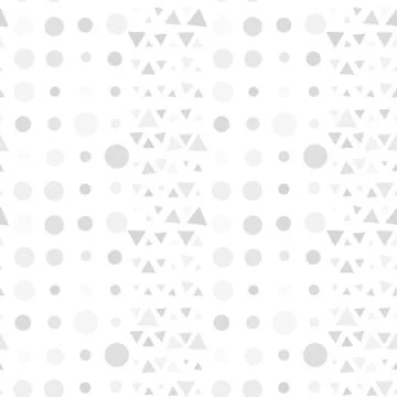 Seamless pattern of circles and triangles, gray on white background. Vector Illustrazione stock