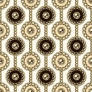 Seamless pattern with circles with gold chains Stock Illustration