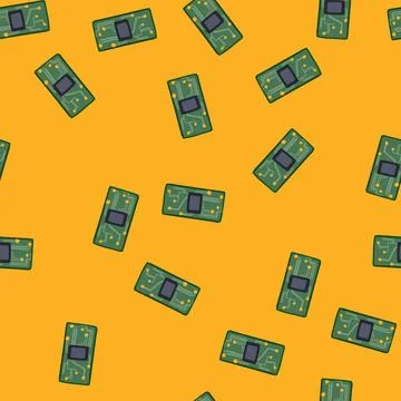 Seamless pattern circuit microchip cartoon vector Stock Illustration