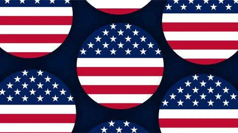 Seamless pattern of circular American flag badges on dark blue background f.. Illustration
