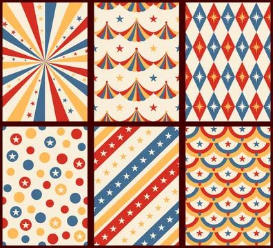 Seamless pattern for circus and carnaval, flat style. Retro and vintage. Stock Illustration