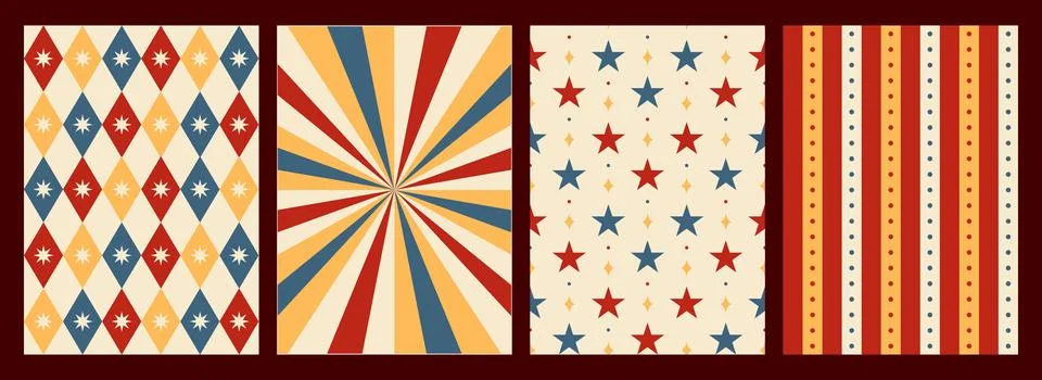 Seamless pattern for circus and carnaval, flat style. Retro and vintage. Stock Illustration