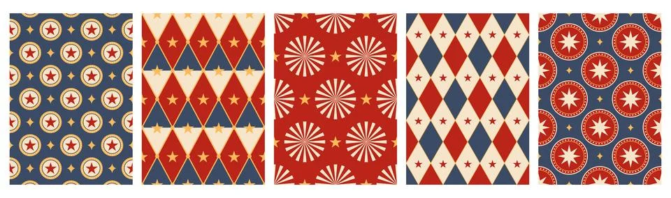 Seamless pattern for circus and carnaval, flat style. Retro and vintage. Stock Illustration