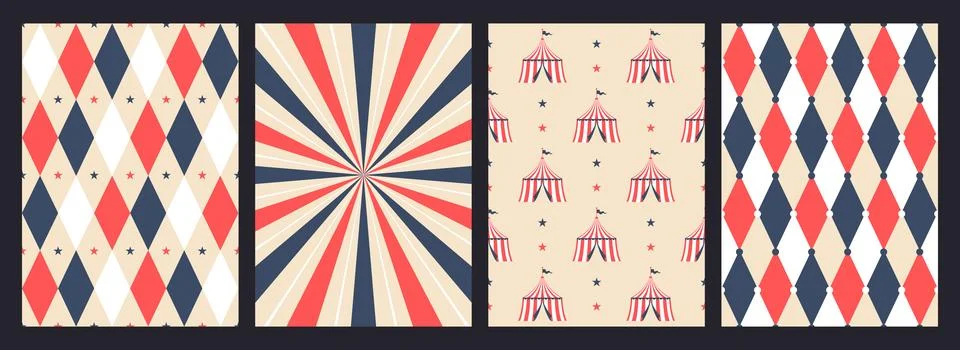 Seamless pattern for circus and carnaval, flat style. Retro and vintage. Stock Illustration