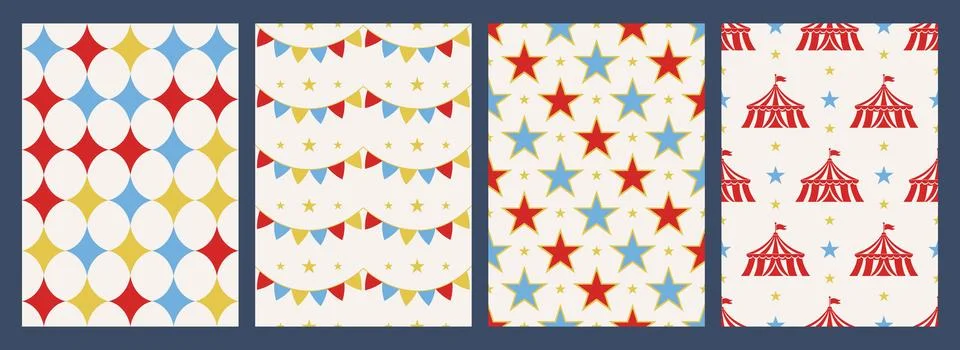 Seamless pattern for circus and carnaval, flat style. Retro and vintage. Stock Illustration