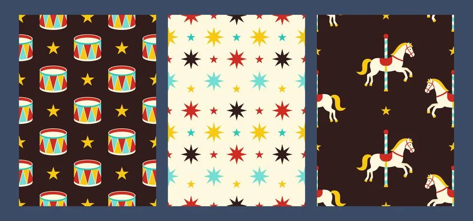 Seamless pattern for circus and carnaval, flat style. Retro and vintage. Stock Illustration