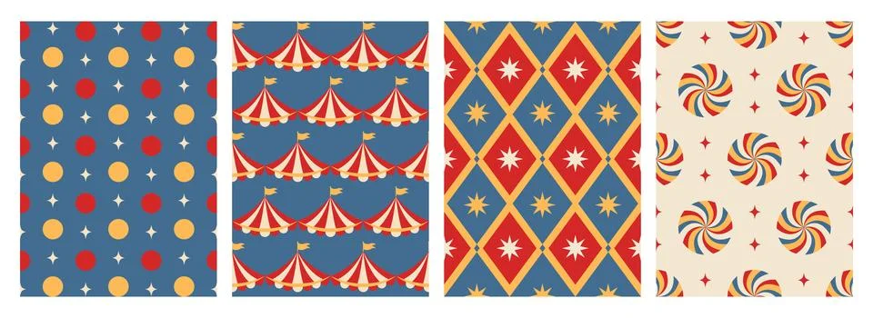 Seamless pattern for circus and carnaval, flat style. Retro and vintage. Stock Illustration