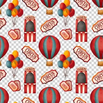 Seamless pattern with circus props. Design featuring bright, festive decorations Stock Illustration