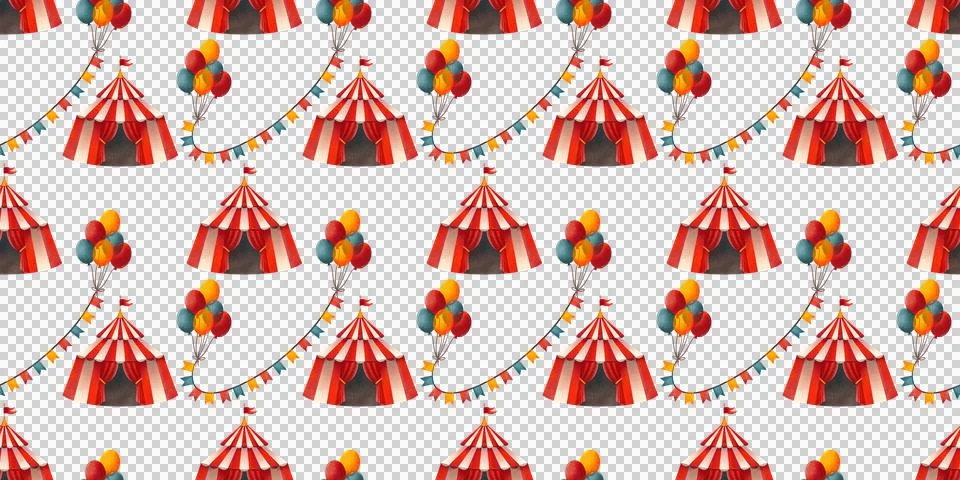 Seamless pattern with circus props. Design featuring bright, festive decorations Stock Illustration