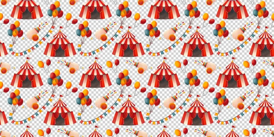 Seamless pattern with circus props. Design featuring bright, festive decorations Stock Illustration