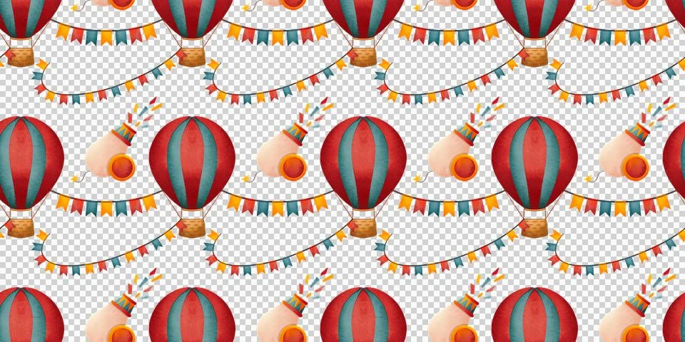Seamless pattern with circus props. Design featuring bright, festive decorations Stock Illustration