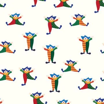 Seamless pattern with a CIRCUS theme. Circus clown character. Flat cartoon st Stockillustratie